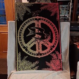 Peace Symbol Fiber Art with Bird Design